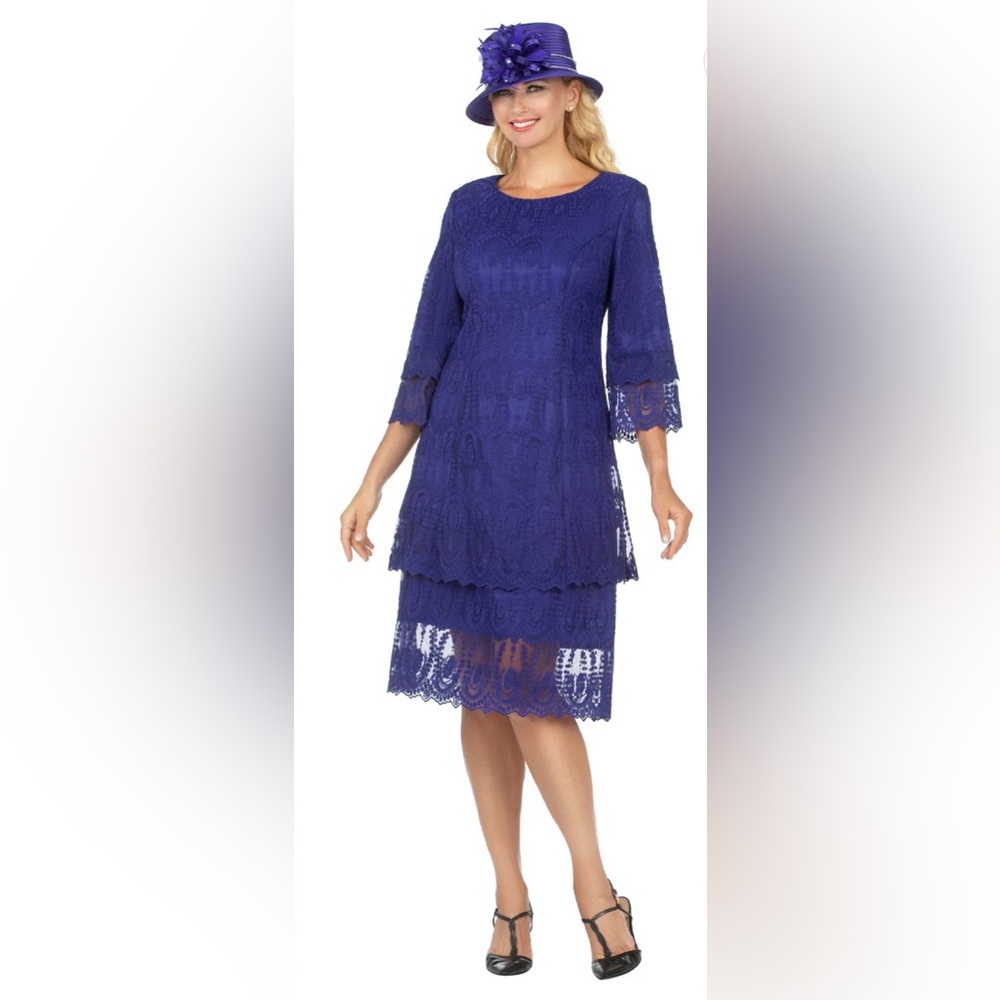 🪻Giovanna Signature Womens 3/4 Sleeve Midi Stretch Lace Shift Dress, 8